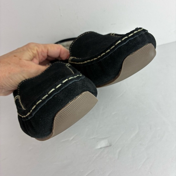 L.L. Bean Black Suede Leather Fleece-Lined Slippers Moccasins NWOT - Picture 4 of 7